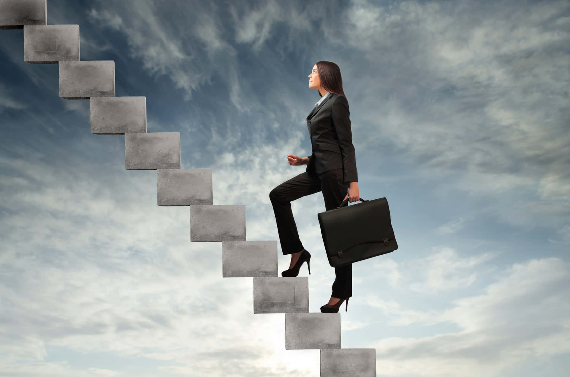 career woman concrete stairs